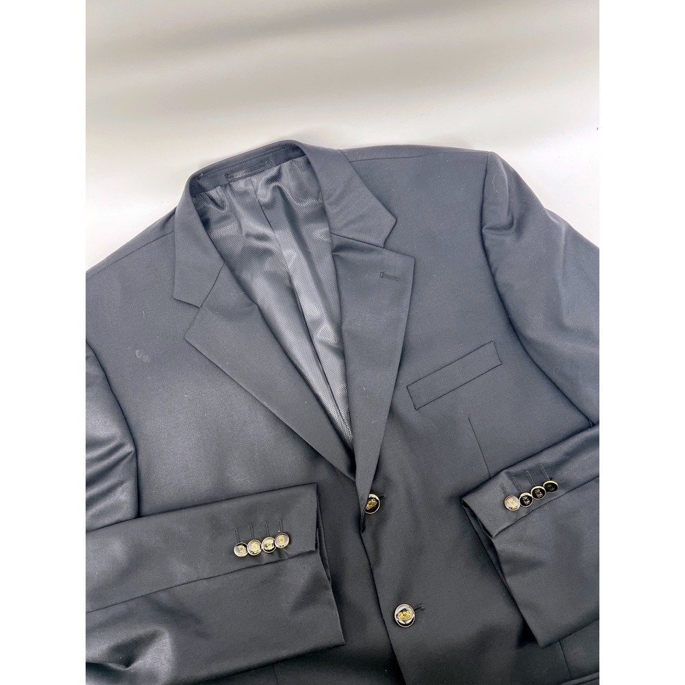 Mantoni Mens Super 140s Wool Blazer Black 3 Button Gold‎ Crest Sport Coat 48L
